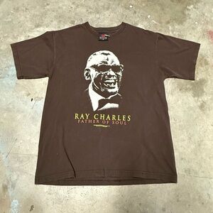 Y2K Ray Charles Father of Soul Zion 2005 Brown Graphic T Shirt Music Band Size M